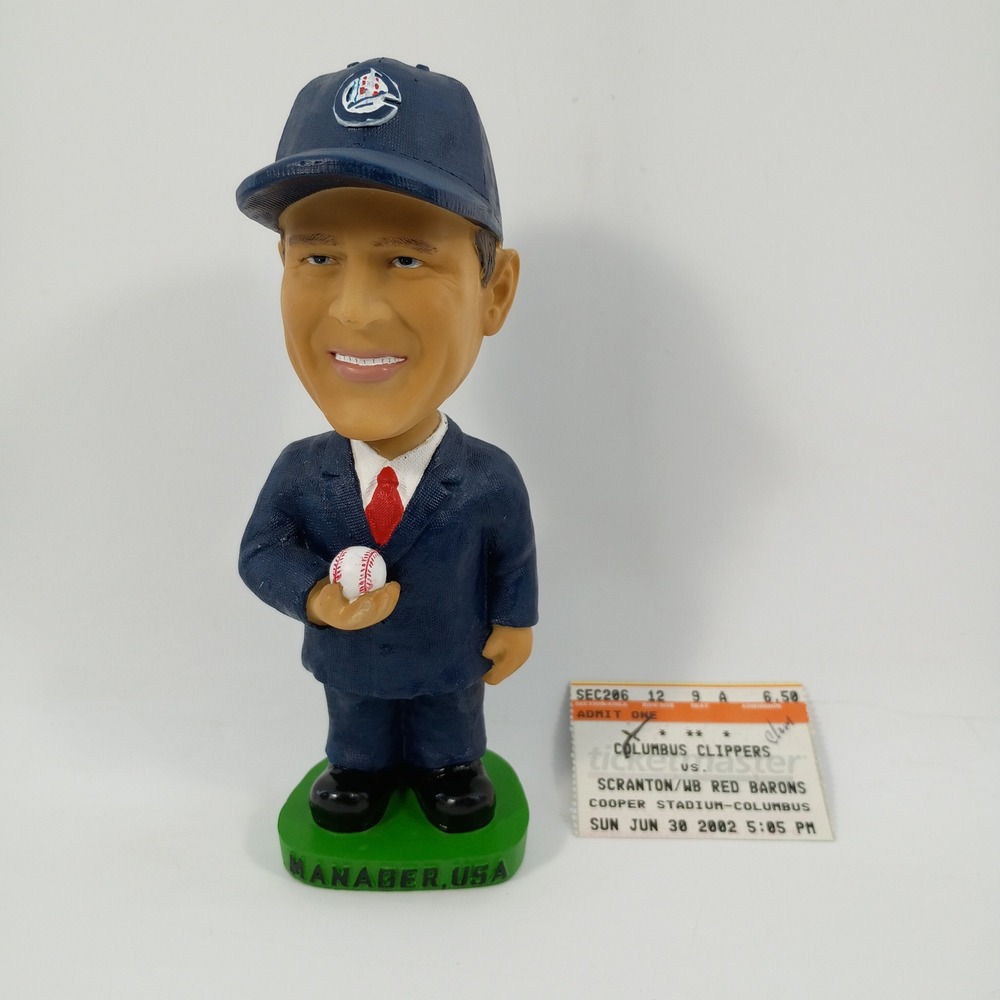 Vintage Columbus Clippers Manager Bobblehead & Ticket Stub